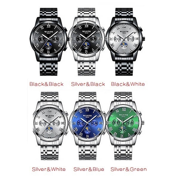 หรูหราสีดำผู้ชายธุรกิจนาฬิกาสแตนเลสนาฬิกาควอตซ์นาฬิกาข้อมือกันน้ำแท้