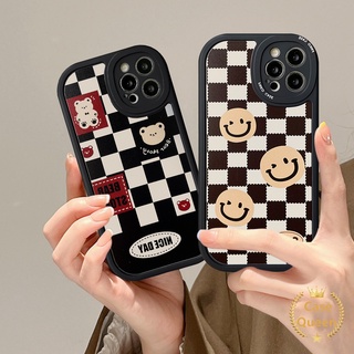 เคสโทรศัพท์มือถือ ลายหมากรุก หมี หน้ายิ้ม สําหรับ OPPO A57 A15 A55 A96 A16K A16 A76 A95 A9 2020 A16E A15s A1K A3S A54 A5 A5S A12 A31 A92 A7 A74 A36 A72 A52 A53 A33 Reno 7Z 4 5 6 4F 7 ปกอ่อน