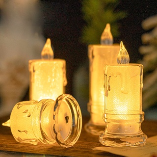 โคมไฟเทียน Led คริสตัล เรืองแสง ไร้เปลวไฟ / เทียนอิเล็กทรอนิกส์ สําหรับบ้าน คริสต์มาส งานแต่งงาน งานเลี้ยงวันเกิด / ไฟชา Led กระพริบอะคริลิคจําลอง