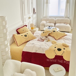 🔥เก็บโค้ดหน้าร้าน🔥[PRE-ORDER] ชุดเครื่องนอนผ้ากำมะหยี่ลาย Winnie the Pooh 🍯แถมตุ๊กตา  #0927