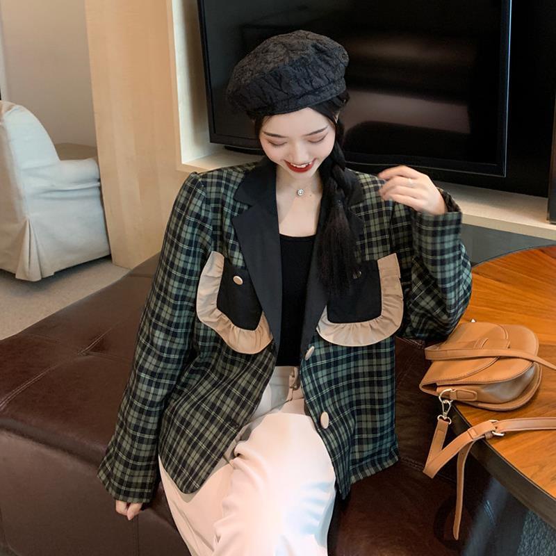 เสื้อสูทผู้หญิง-เสื้อเบลเซอร์แขนยาว-ลายสก๊อต-หลวมและสบาย-ใส่ทำงานก็ได้-ชุดสูทสไตล์เกาหลี-s-l