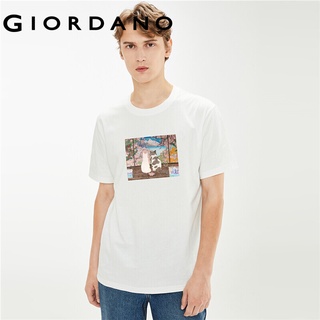 HH Giordano เสื้อยืดคอกลมแขนสั้นผ้าฝ้ายพิมพ์ลายสำหรับผู้ชาย 91091174 คอกลมเสื้อยืด