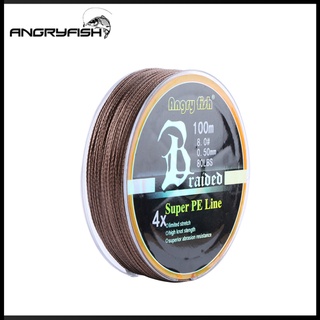【พร้อมส่ง】ANGRYFISH สายเอ็นตกปลา PE แบบถัก 100 ม. 109 หลา 10LB-80LB สีน้ําตาล 4 เส้น