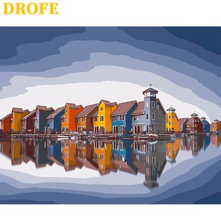 Drofe ( 40X50 ซม . ) ~ Town 699 ~ ภาพจิตรกรรมบนผ้าใบ Diy ไม่มีกรอบรูปสําหรับตกแต่งบ้าน