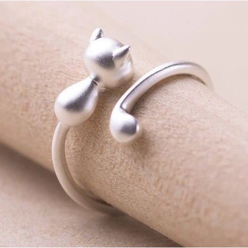แหวนแฟชั่นน่ารัก-ชุบเงิน-925-ลายแมวน่ารัก-ของขวัญสุดน่ารักสำหรับสาวๆ