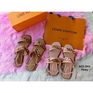 B22-243 รองเท้าแตะสวมหนัง pu นิ่ม สายรัดน่อง ปรับได้ ยืดได้