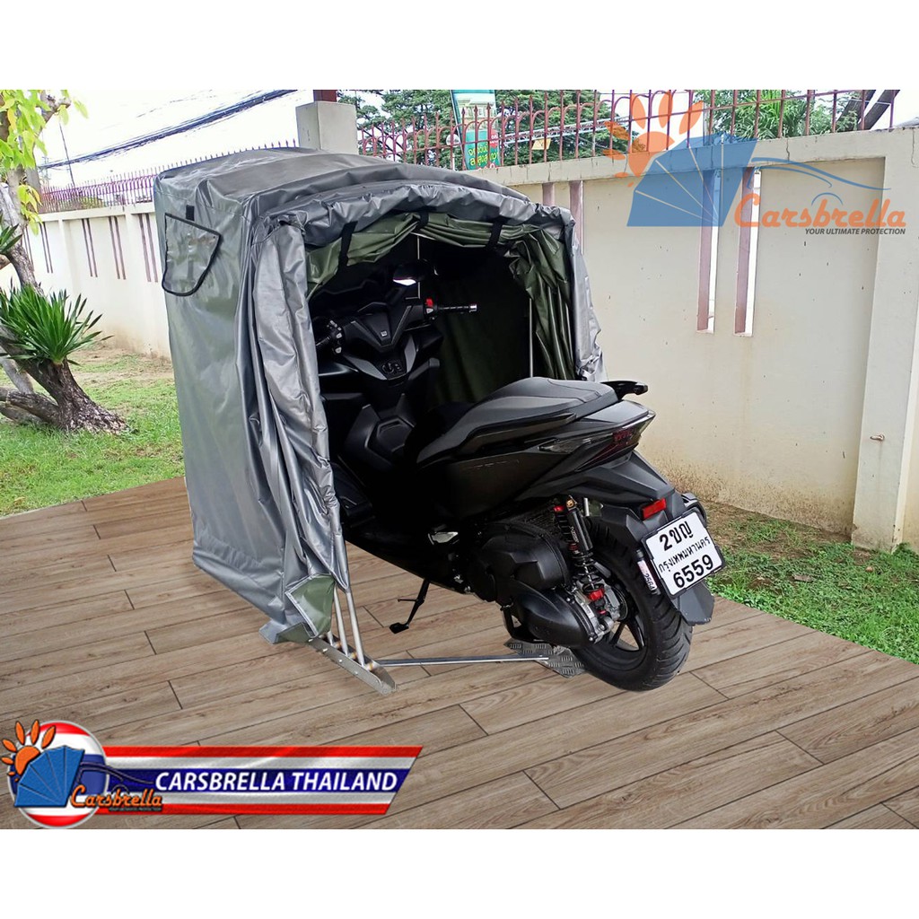 ที่จอดรถมอเตอร์ไซค์สำเร็จรูป-เต็นท์จอดรถพับได้-carsbrella-รุ่น-scoot-สำหรับรถมอเตอร์ไซค์ขนาดเล็ก