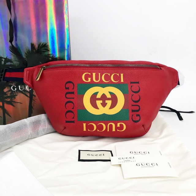 Gucci print belt bag size sales