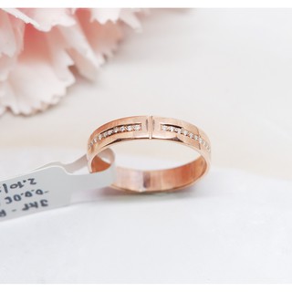 แหวนทอง Pink Gold 9K ประดับเพชรแท้ แหวนแถวทองชมพูประดับเพชรแถว