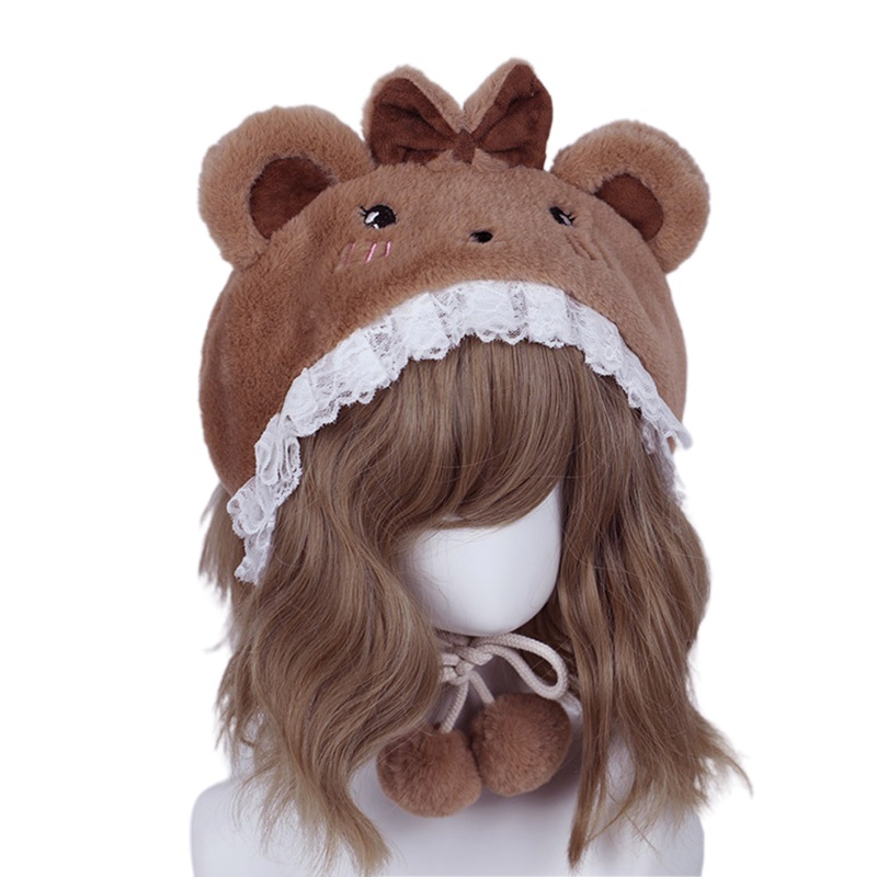 หมวกโลลิต้า-แต่งลูกไม้-แต่งหูหมีน่ารัก-ให้ความอบอุ่น-แฟชั่นฤดูหนาว-สําหรับสุนัขเดินเล่น
