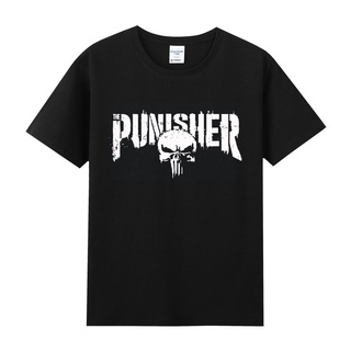 เสื้อยืดโอเวอร์ไซส์◇ภาพยนตร์อเมริกันดราม่า Punisher Avengers Alliance กะโหลกศีรษะรอบผ้าฝ้ายแขนสั้นหลวมเสื้อยืดผู้ชายและผ