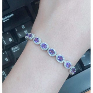 สร้อยข้อมือเงินแท้ 92.5 % ฝังพลอยอเมทิสต์ (Amethyst) ประดับด้วยเพชรรัสเซีย รุ่น na668