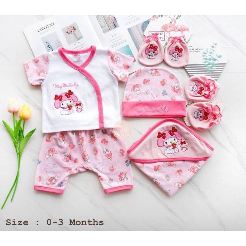 ชุดกิ๊ฟเซ็ต-ทารก-เสื้อผูกหน้า-กางเกง-หมวก-ถุงมือ-ถุงเท้า-ผ้าห่อตัวทารก