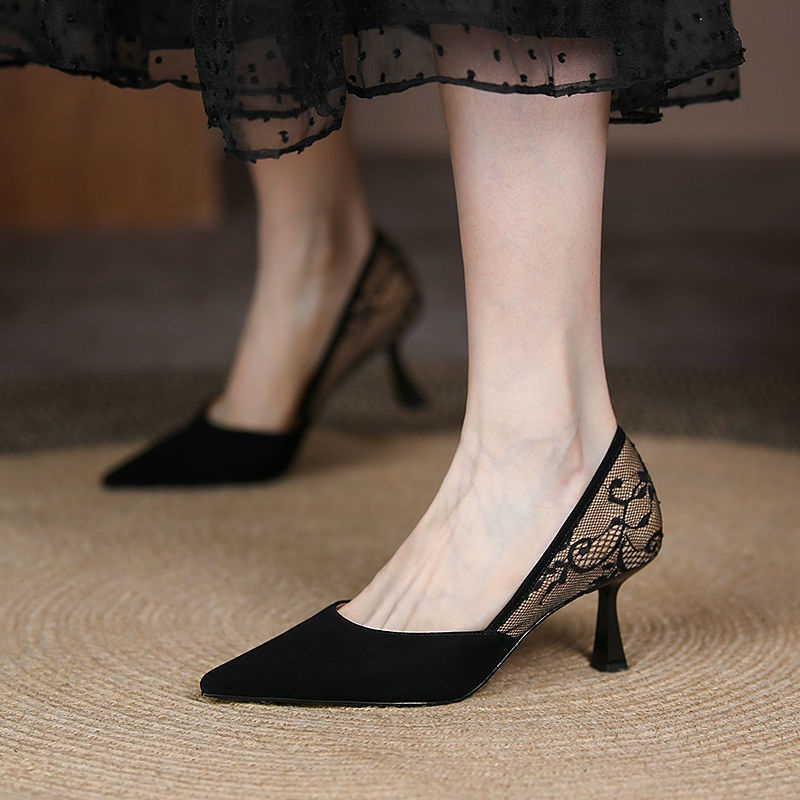 รองเท้าส้นสูง-ผู้หญิง-รองเท้าส้นสูงฝรั่งเศส-ปลายแหลม-ดีไซน์โดนเด่น