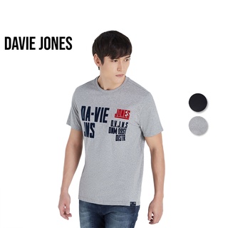 DAVIE JONES เสื้อยืดพิมพ์ลาย สีเทา สีดำ Graphic Print T-Shirt in gray black WA0079TD WA0079BK