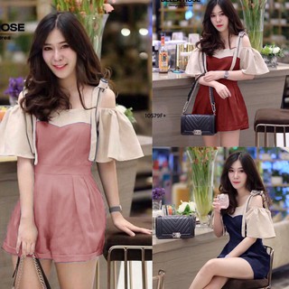 สินค้า J10579 Jumpsuit จั๊มสูท เว้าไหล่ ผูกโบว์ไหล่ Off-the-shoulder jumpsuit with bow tie