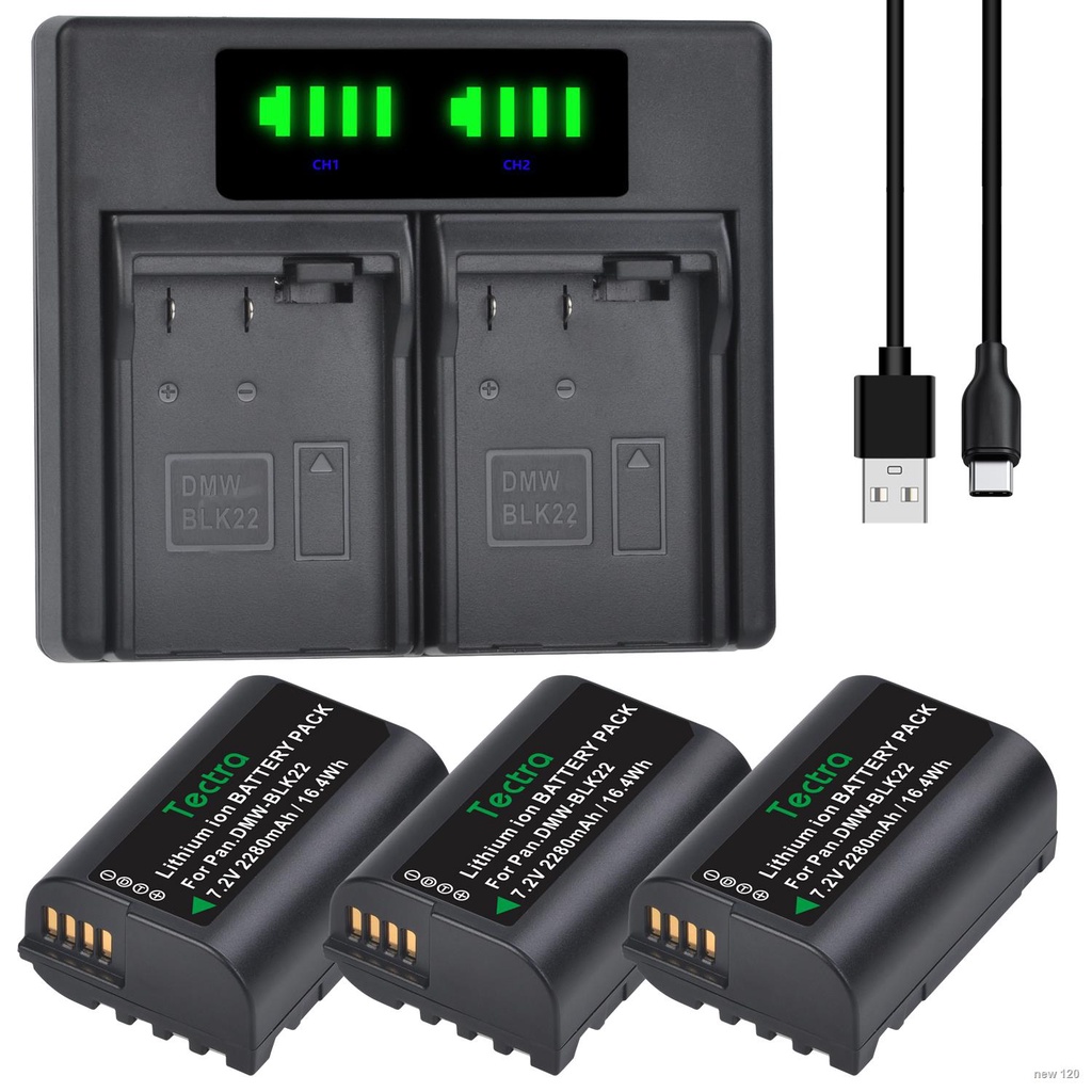 2x Batteria 7.2V 2500mAh DMW-BLK22 + Caricabatterie Doppio LCD – Compatibile Con Panasonic Lumix DC-S5 GH5 II GH6 S5II, Ricarica USB E Protezioni Multiple