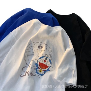 เสื้อยืดโอเวอร์ไซส์2022100เสื้อยืดแขนสั้น ผ้าฝ้ายแท้ พิมพ์ลายการ์ตูนโดราเอมอน ทรงหลวม แฟชั่นฤดูร้อน สําหรับผู้ชาย และผู้