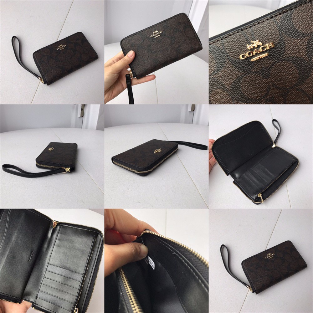 coach-57468-กระเป๋าสตางค์โทรศัพท์ในผ้าใบเคลือบลายเซ็นผู้หญิงพับกระเป๋าสตางค์ยาว-zip-wristlet