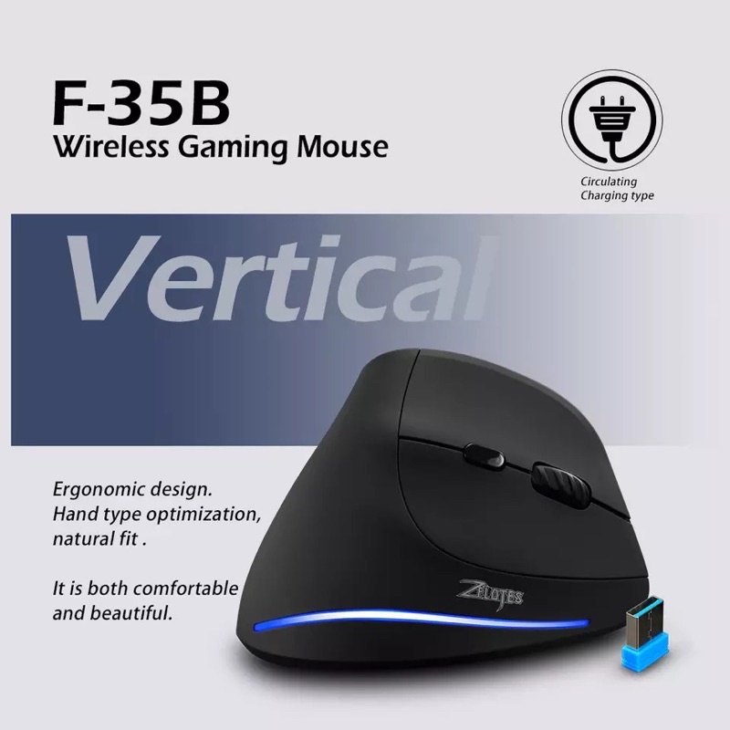 ZELOTES F-35 เมาส์เมาส์แนวตั้งไร้สายชาร์จ Optical RGB USB เกมเม้าส์ ...