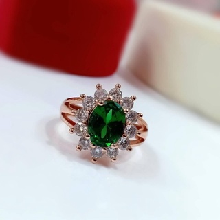 แหวนนากพลอยสีเขียว#แหวนนากเพชรล้อมสีเขียว