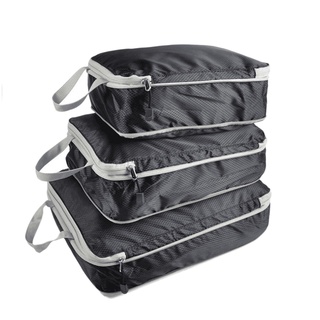 [Biho] 3 Pieces Packing Cubes Set Travel Luggage Packing Organizer Travel Compression Suitcase Bags - Black
