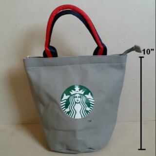 กระเป๋าสะพายทรงกลม ผ้า ปากกระเป๋ามีซิป มีผ้าซับในคะ ขนาด 7x10 นิ้ว ลาย สตาร์บัค Starbucks