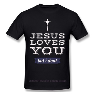 เสื้อยืดโอเวอร์ไซส์ขายดี เสื้อยืดลําลอง แขนสั้น พิมพ์ลายอนิเมะ Jesus Loves You But I Dont God สไตล์คลาสสิก สําหรับผู้ชาย