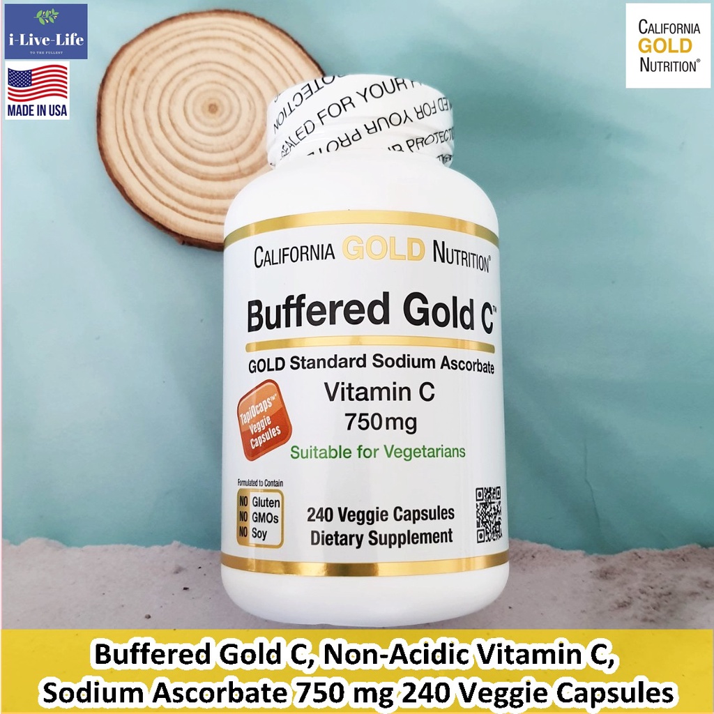 Buffered Gold C Non-Acidic Vitamin C Sodium Ascorbate 750 mg 240 Veg ...