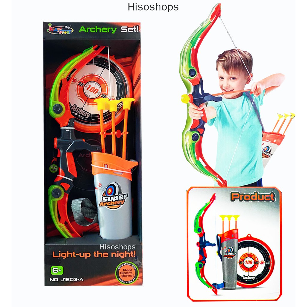 ภาพหน้าปกสินค้าSuper Archery Set ธนูของเล่น เกมส์ยิงธนูมาพร้อมคันธนู ลูกศร และเป้าหมาย มีไฟ Super Archer ของเล่นเสริมพัฒนาการเด็ก จากร้าน hisoshops บน Shopee