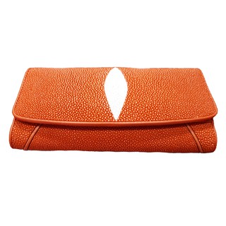 กระเป๋าถือยาวสำหรับผู้หญิง สามพับ หนังปลากระเบน – สีส้ม