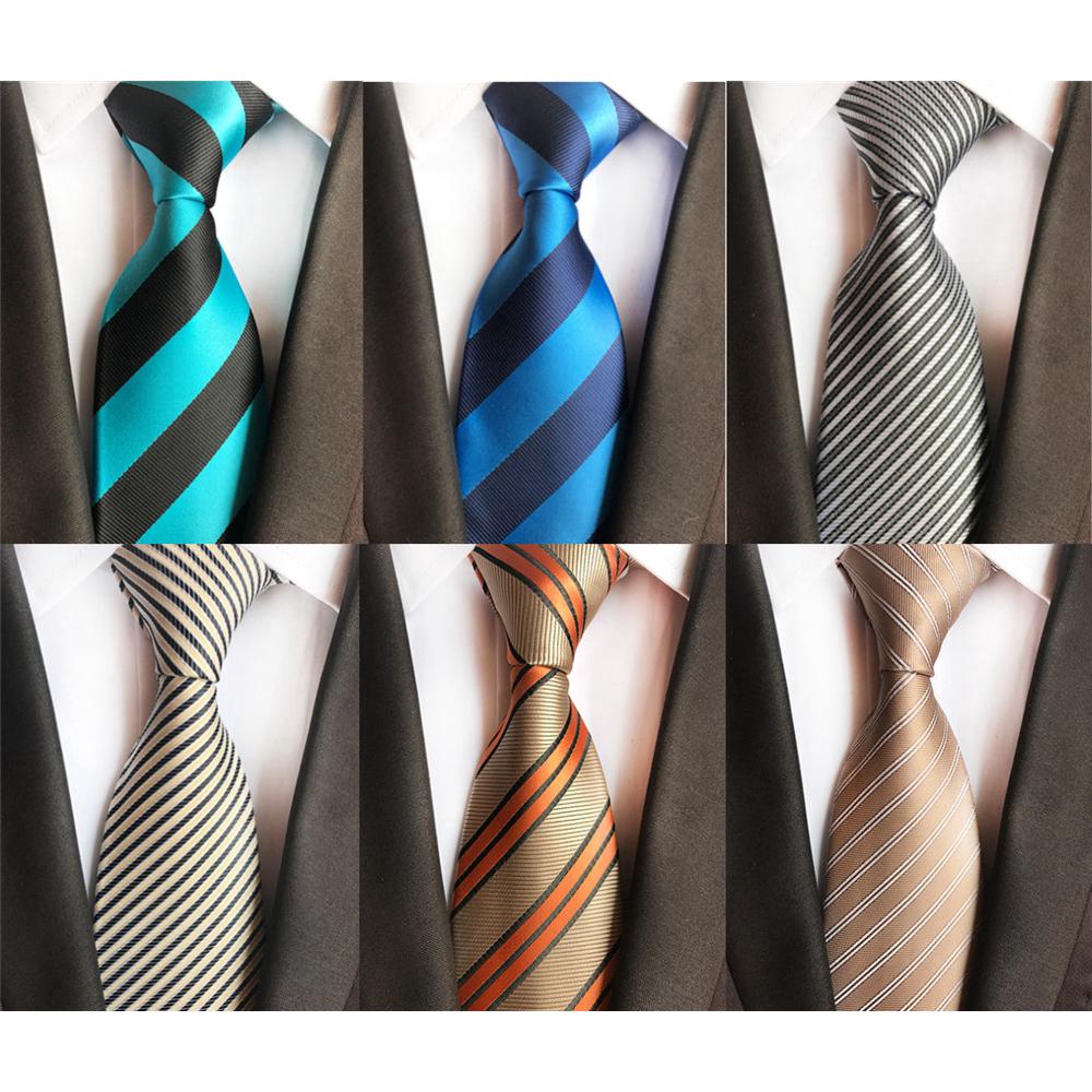 Fashion Formal Suit Leisure Neckwear Necktie 8cm Check Striped Blue Gray Jacquard Woven 100% Silk Ties Mens Neck Ties