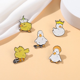 เข็มกลัด รูปการ์ตูนเป็ด ไก่ เป็ดน่ารัก สีขาว สีเหลือง ขนาดเล็ก แฟชั่นสําหรับสเก็ตบอร์ด