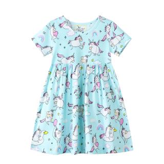 ชุดเดรสกระโปรง ผ้าฝ้าย ลายยูนิคอร์นน่ารัก สีฟ้าอ่อน แขนสั้น แฟชั่นฤดูร้อน รุ่นใหม่ 2020