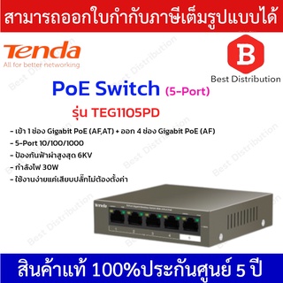 Tenda  PoE switch 5-Port Gigabit  รุ่น TEG1105PD