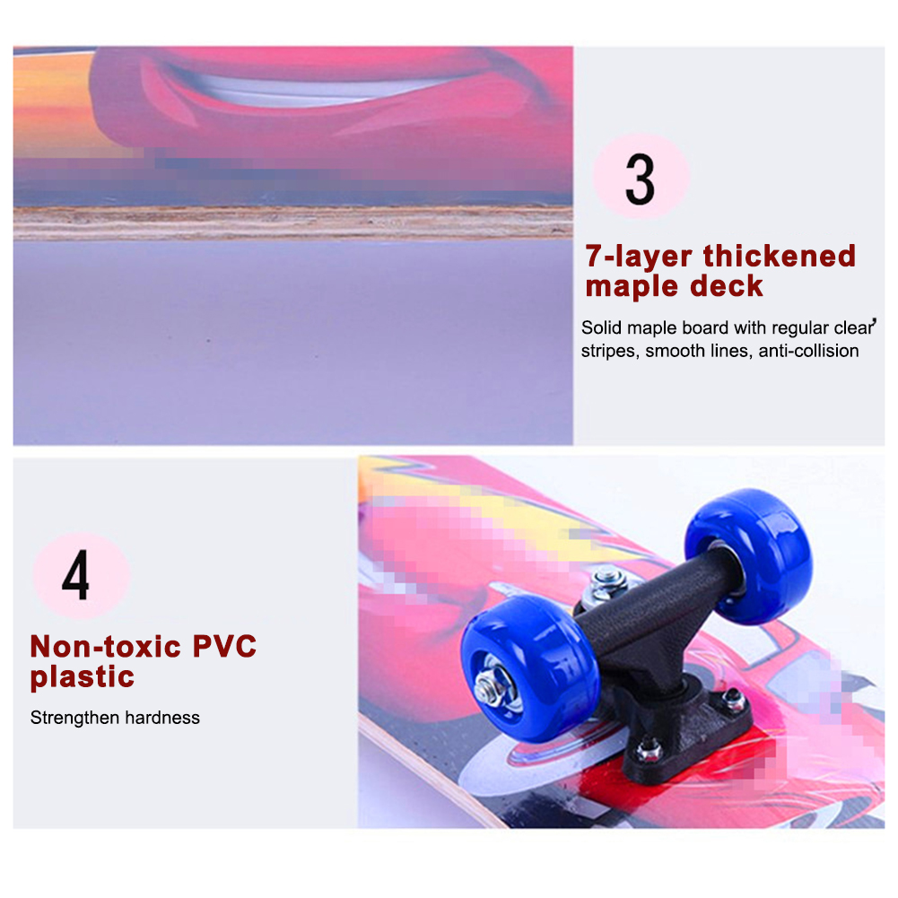 ภาพสินค้าสเก็ตบอร์ด Double Kick 7-Layer Maple Deck Skateboard for Kids Beginners จากร้าน z523hklwj3 บน Shopee ภาพที่ 4