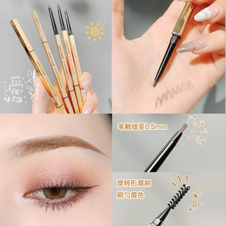 ดินสอเขียนคิ้วสีทองขนาดเล็กดินสอเขียนคิ้วสามเหลี่ยมขนาดเล็กพิเศษสองหัวดินสอเขียนคิ้วสองหัวกันน้ำและกันเหงื่อได้อย่างเป็นธรรมชาติไม่ทำให้ดินสอเขียนคิ้วเลอะ  Small gold bar eyebrow pencil  double-headed eyebrow pencil  natural waterproof and sweat proof