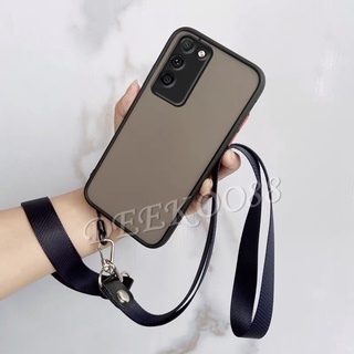 เคส Samsung Galaxy A03S A52S A22 A32 A52 A72 A42 A12 A02 M32 M12 M02 4G 5G Phone Case with Hand Strap and Neck Rope Camera Lens Protection Luxury Transparent Matte PC Back Cover เคสโทรศัพท์ SamsungA03S Casing