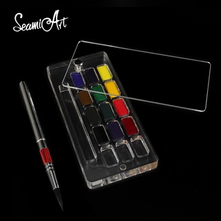 สินค้า Seamiart ชุดของขวัญสีน้ํา 12 สีพร้อมกล่องอะคริลิคใส & แผ่นแปรงวาดภาพ 1 ชิ้น