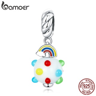 Bamoer สร้อยข้อมือ เงิน 925 จี้ลูกปัดแก้ว สีรุ้ง หลากสี อุปกรณ์เสริม สําหรับของขวัญ