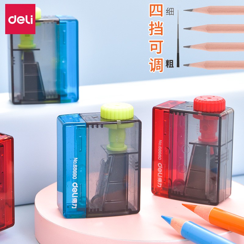 กบเหลาดินสอ-ปรับความแหลมได้-deli-รุ่น-68660-คละสี