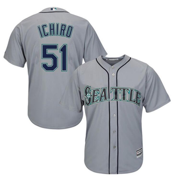 เสื้อกีฬาเบสบอล-ลายทีม-seattle-mariners-51-ichiro-suzuki-สีเขียว-สีขาว-สีเทา-สีน้ําเงิน-สําหรับผู้ชาย