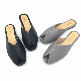 Best SALE รองเท้าแฟชั่น เปิดส้น #Mules (สีดำกับสีเทา) มีเก็บปลายทาง