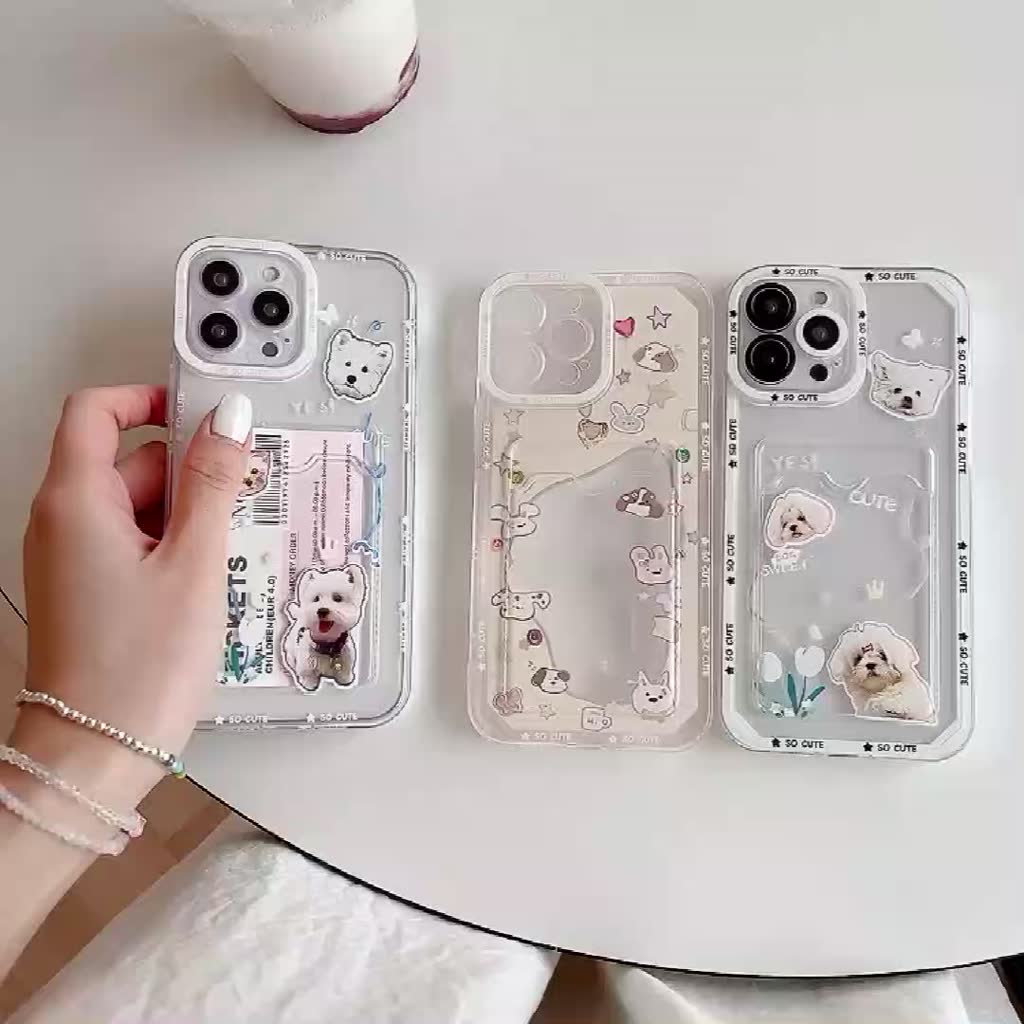 เคสโทรศัพท์มือถือแบบนิ่ม-tpu-ใส-ลายการ์ตูนลูกสุนัขแพนด้าน่ารัก-พร้อมช่องใส่บัตร-สําหรับ-iphone-14-13-12-11-pro-max-x-xs-xr-14-plus