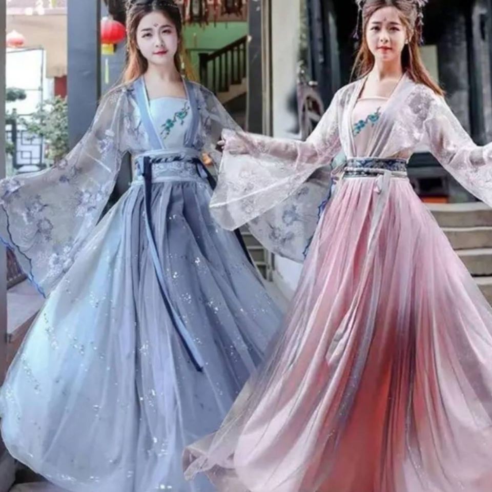 hot-sale-hanfu-หญิงสไตล์จีนซูเปอร์นางฟ้าชุดดอกไม้เทพเจ้า-fu-สไตล์โบราณปรับปรุงชุดกระโปรงเอวนักเรียนแต่งกายทุกวัน