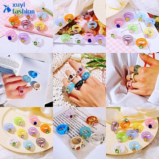 สินค้า แหวนแฟชั่น เพชร เรซิน มีสีสัน สไตล์เกาหลี ของขวัญ เครื่องประดับ สำหรับผู้หญิง