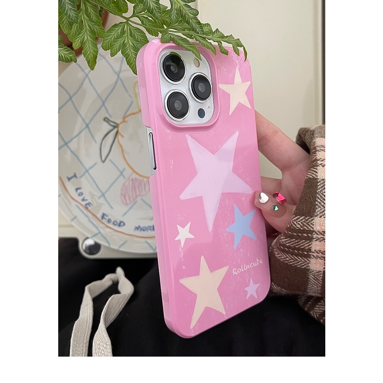 rolincube-star-case-เคสไอโฟนรูปดาวสีชมพูและเทา