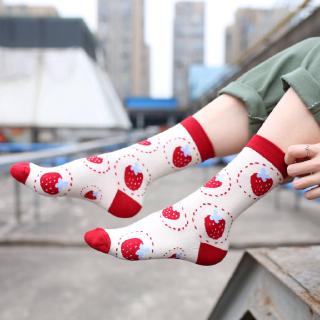 Strawberry Couple Socks New Street Trend Cotton Breathable Angel Cow Print Men Women Casual Crew Socks Stretch Kawaii Socks