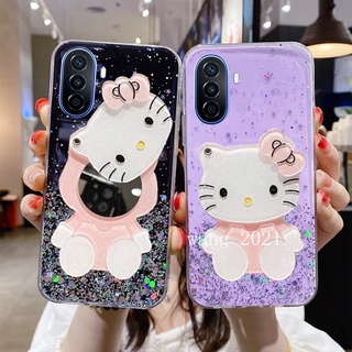 Ready Stock 2022 New Casing เคสโทรศัพท Huawei Nova Y70 Nova 9 SE Honor X7 X8 X9 4G 5G เคส New Design Star Sequins Transparent Phone Case with Hellokitty Makeup Mirror Soft Case
