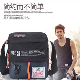 HAOSHUAI กระเป๋าสะพายข้างผู้ชาย กระเป๋าคาดเอว Mens sports waterproof and durable multi-function outdoor casual fashion men sling bag shoulder bag messenger bag for men